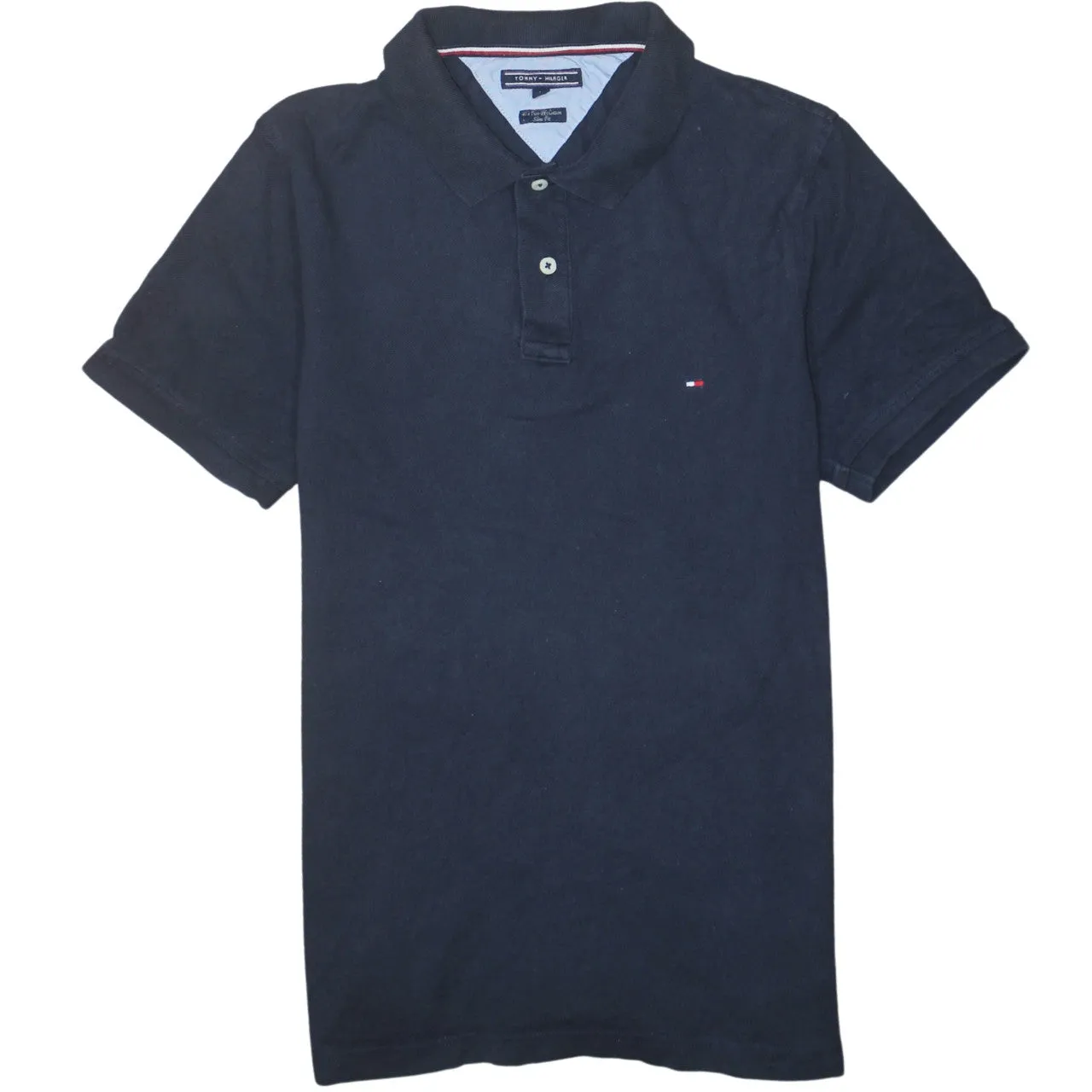 Tommy Hilfiger 90's Short Sleeves Quarter Button Polo Shirt Large Navy Blue sold by Vintage Club
