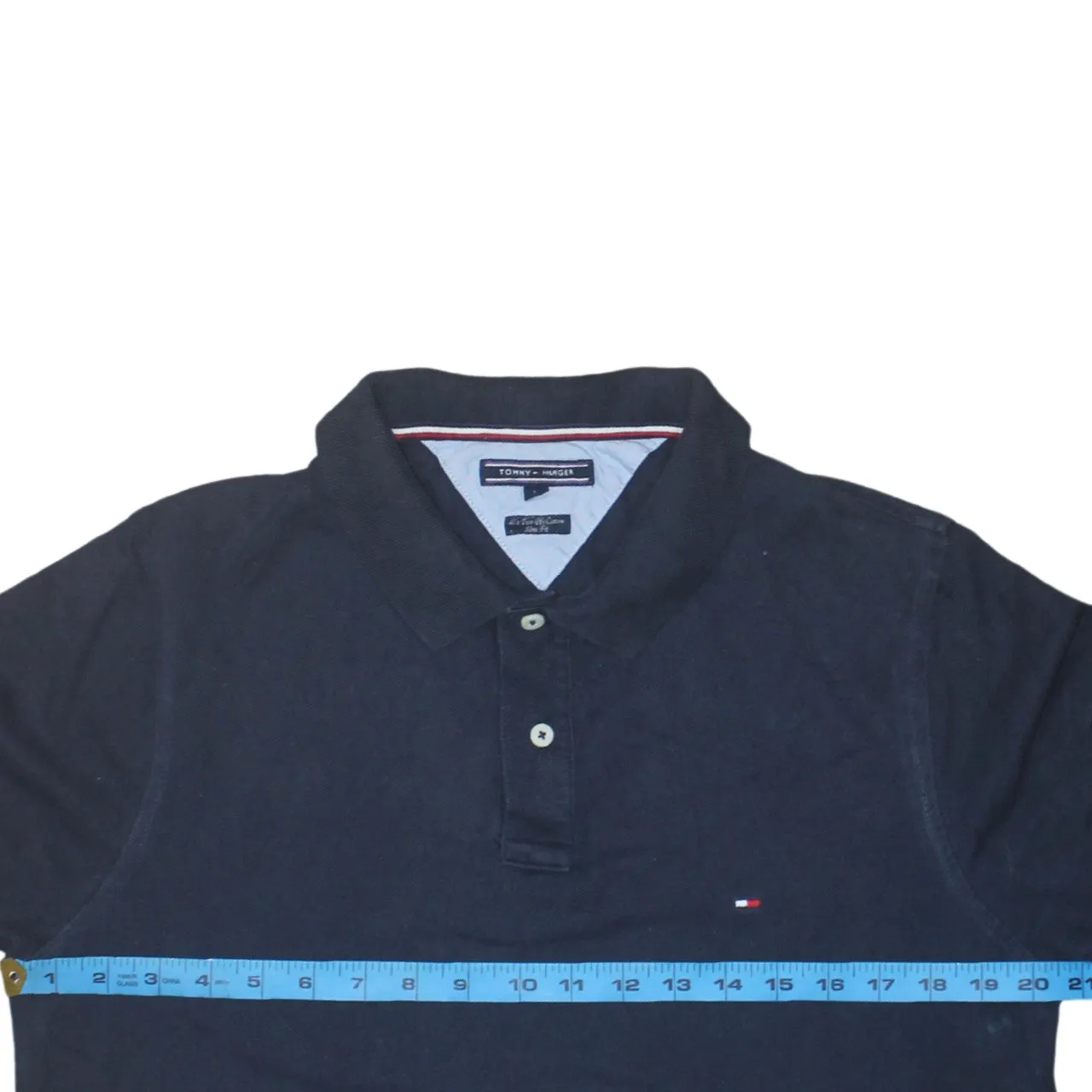 Tommy Hilfiger 90's Short Sleeves Quarter Button Polo Shirt Large Navy Blue sold by Vintage Club product image thumbnail 5
