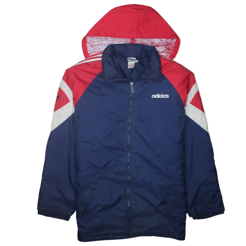 Adidas 90's Hooded Full Zip Up Windbreaker XLarge Navy Blue made by Adidas