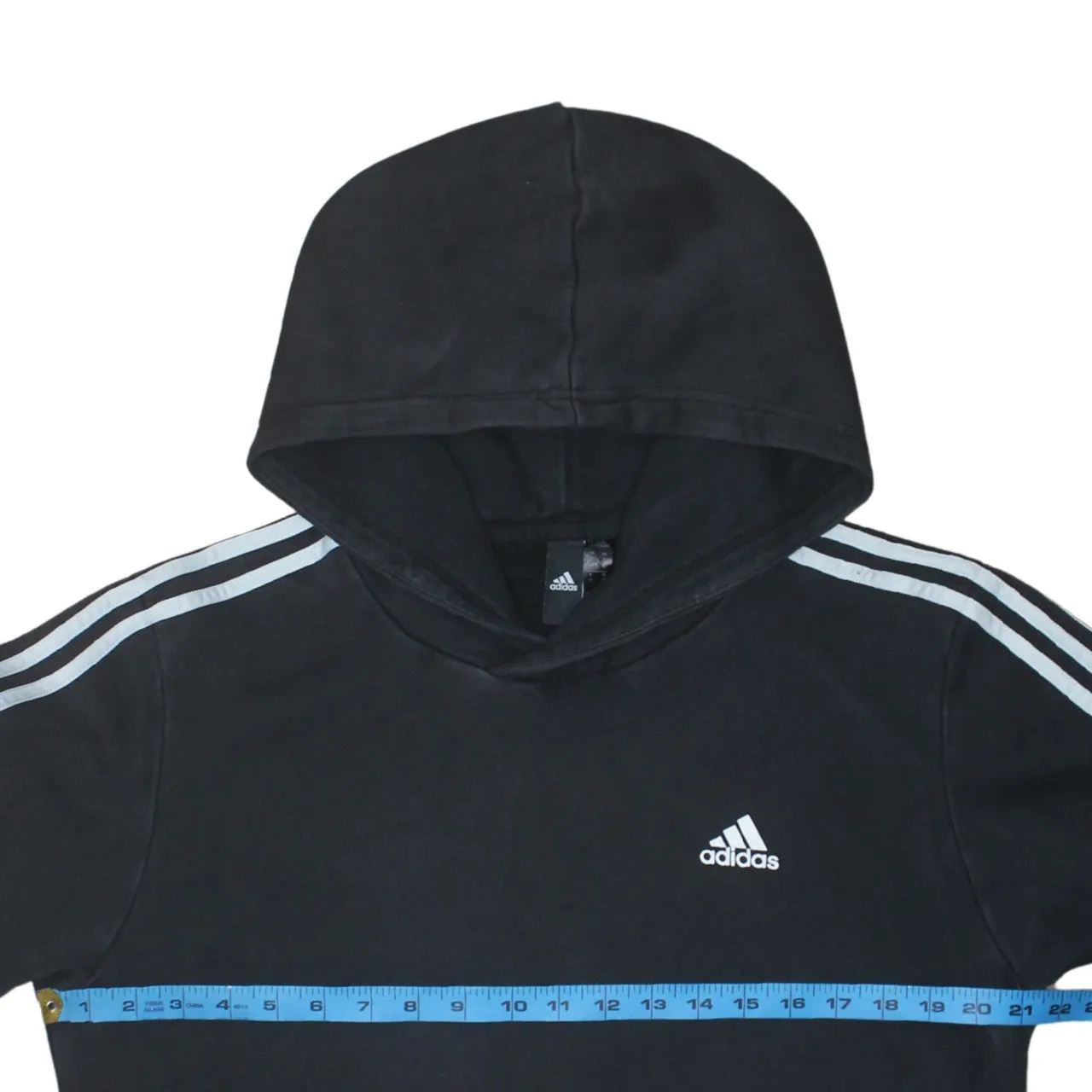 Adidas 90's Striped Sleeve Pullover Hoodie Medium Black sold by Vintage Club product image thumbnail 5