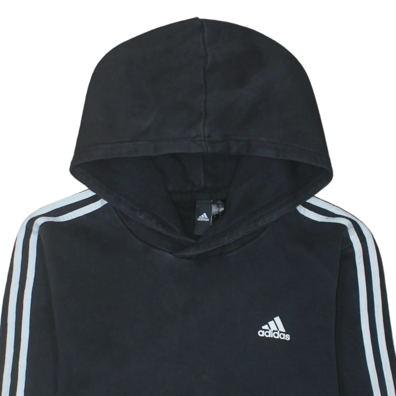 Adidas 90's Striped Sleeve Pullover Hoodie Medium Black sold by Vintage Club product image thumbnail 3