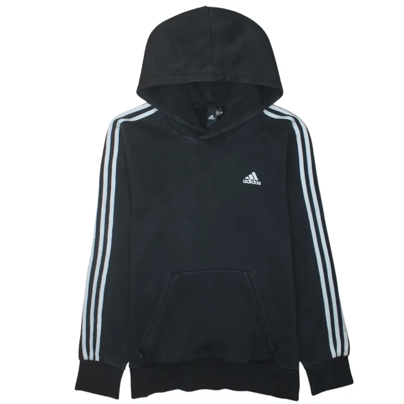 Adidas 90's Striped Sleeve Pullover Hoodie Medium Black sold by Vintage Club