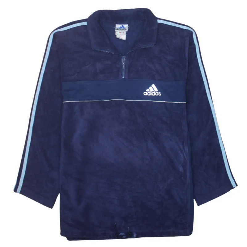 Adidas 90's Striped Sleeve Quarter Zip Fleece Jumper Small Navy Blue sold by Vintage Club