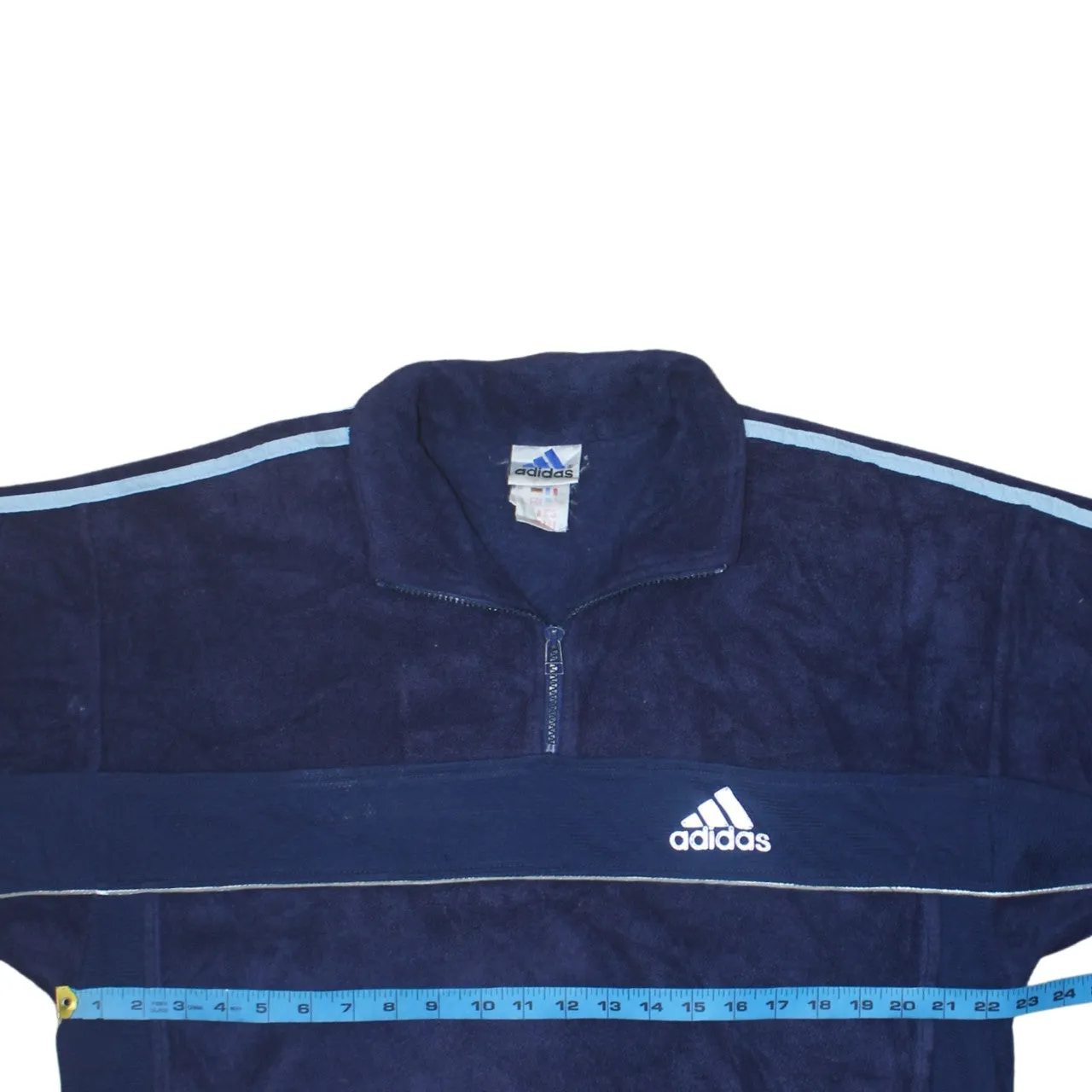 Adidas 90's Striped Sleeve Quarter Zip Fleece Jumper Small Navy Blue sold by Vintage Club product image thumbnail 5