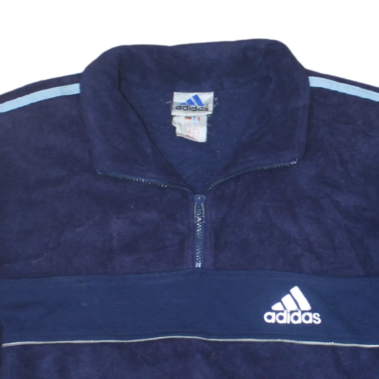 Adidas 90's Striped Sleeve Quarter Zip Fleece Jumper Small Navy Blue sold by Vintage Club product image thumbnail 3