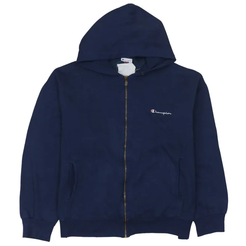 Champion 90's Lightweight Full Zip Up Hoodie Large Navy Blue made by Vintage Club