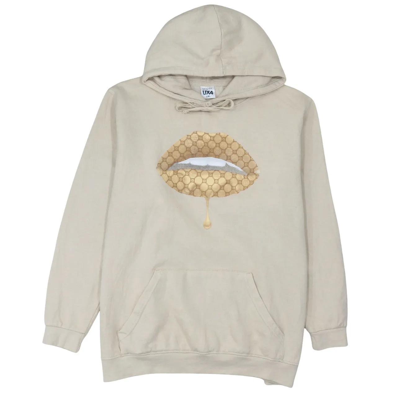 Retro 90's Drawstring Pockets Pullover Hoodie XXLarge (2XL) Beige Cream sold by Vintage Club