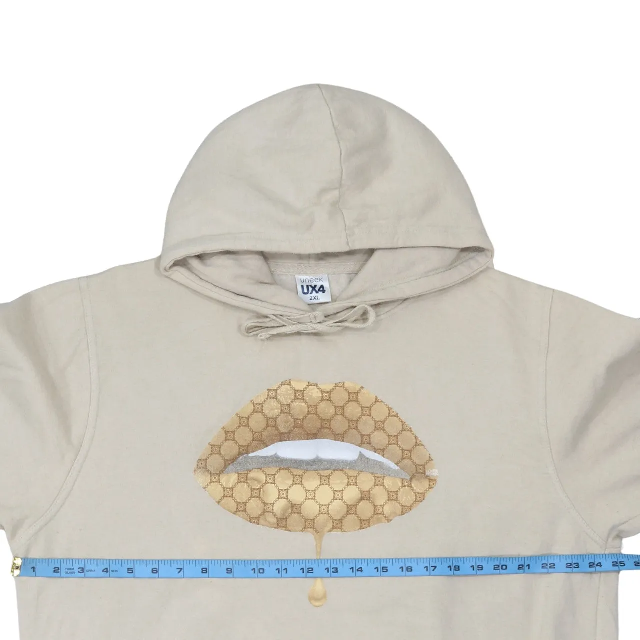 Retro 90's Drawstring Pockets Pullover Hoodie XXLarge (2XL) Beige Cream sold by Vintage Club product image thumbnail 5