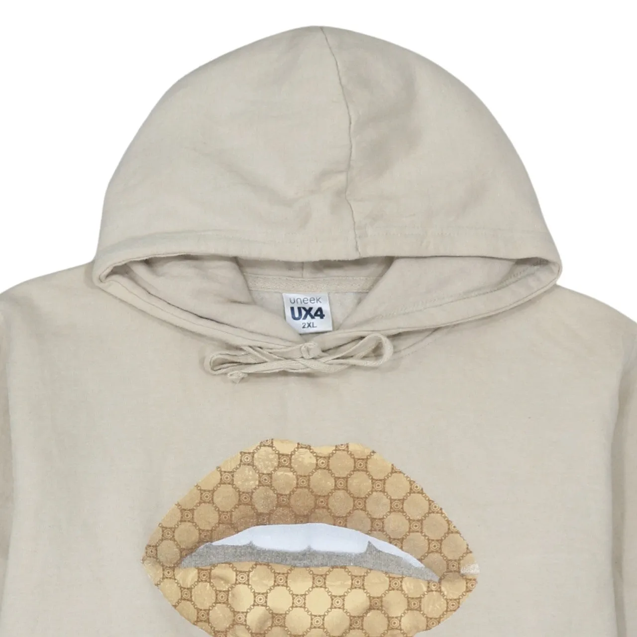 Retro 90's Drawstring Pockets Pullover Hoodie XXLarge (2XL) Beige Cream sold by Vintage Club product image thumbnail 3