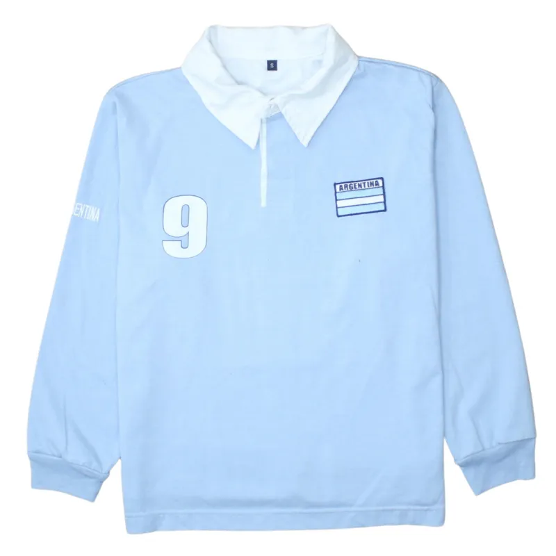 Retro 90's Long Sleeve Quarter Button Polo Shirt Small Blue sold by Vintage Club