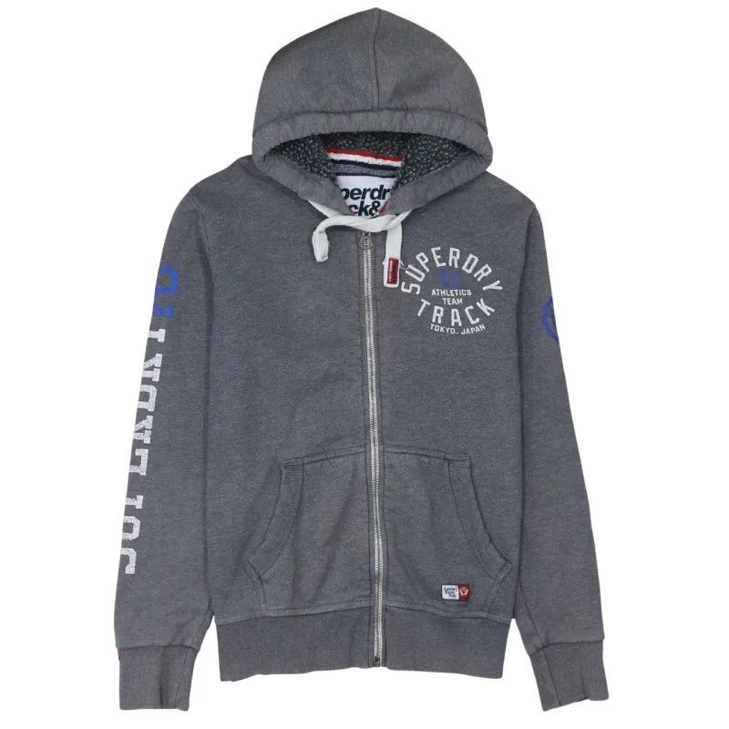 Super Dry 90's Drawstring Pockets Full Zip Up Hoodie Large Grey made by Vintage Club