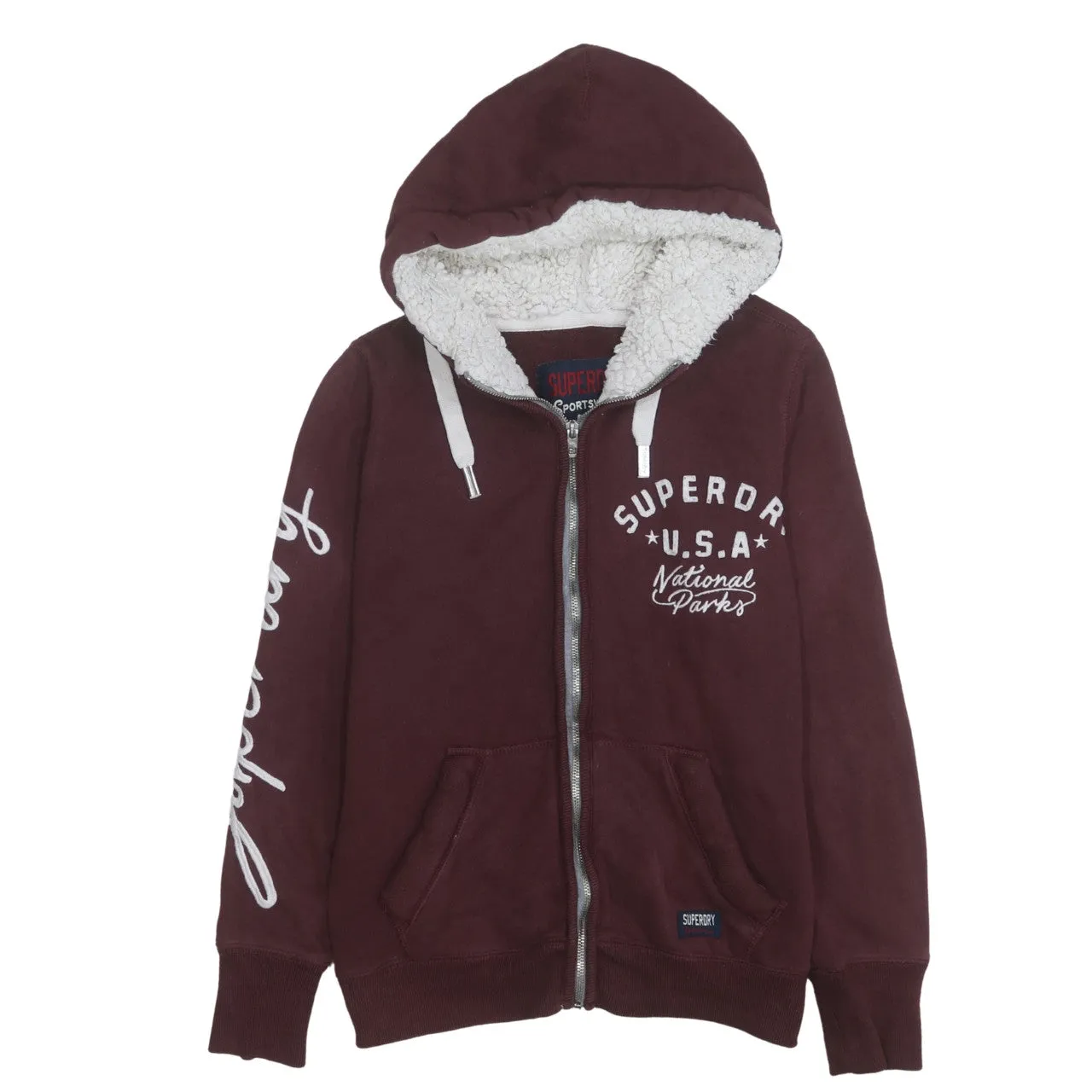 Super Dry 90's Drawstring Pockets Full Zip Up Hoodie Large Red sold by Vintage Club