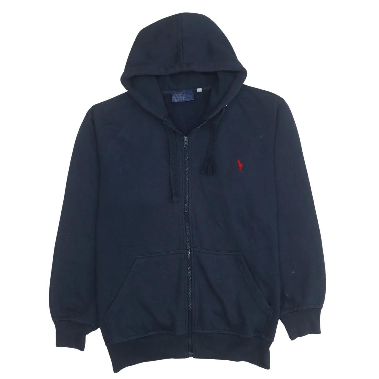 Polo Ralph Lauren 90's Drawstring Pockets Full Zip Up Hoodie Medium Navy Blue sold by Vintage Club
