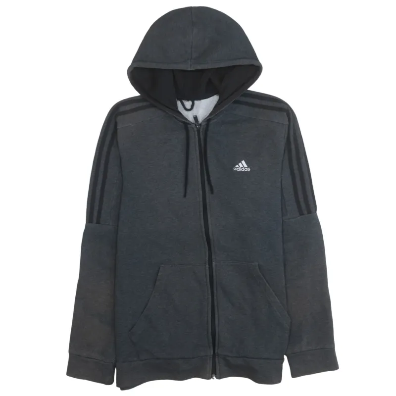 Adidas 90's Striped Sleeve Full Zip Up Hoodie Medium  Grey sold by Vintage Club