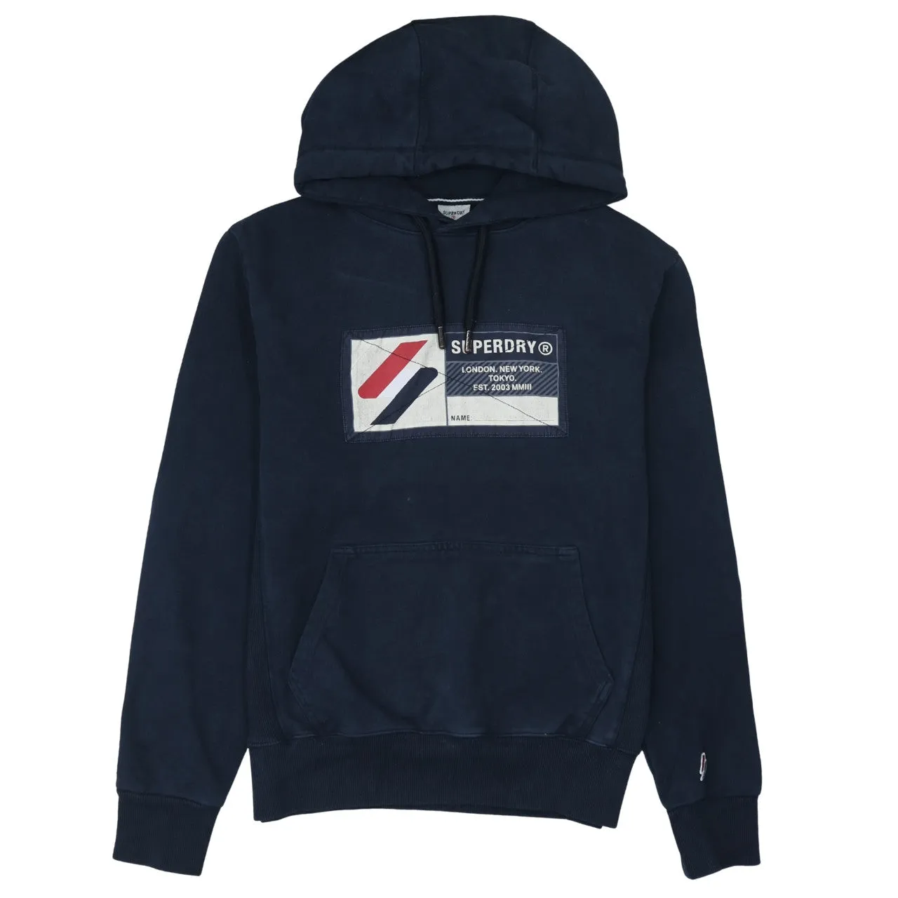Super Dry 90's Drawstring Pockets Pullover Hoodie XLarge Navy Blue sold by Vintage Club