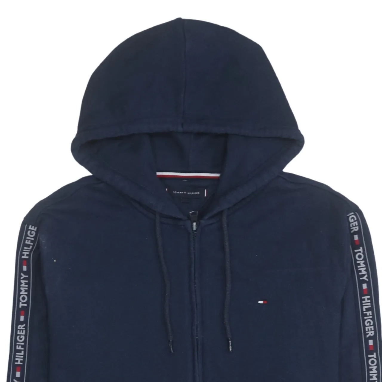 Tommy Hilfiger 90's Drawstring Pockets Full Zip Up Hoodie Large Navy Blue sold by Vintage Club product image thumbnail 3