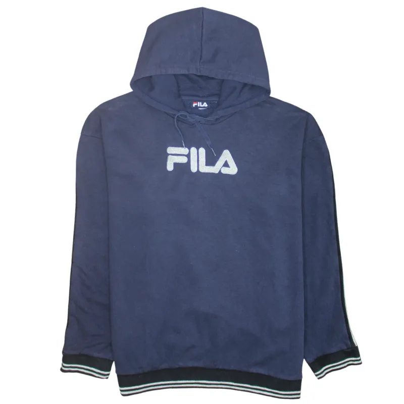 Fila 90's Spellout Pullover Hoodie XXXLarge (3XL) Navy Blue sold by Vintage Club