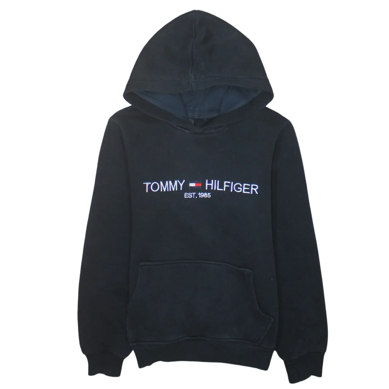 Tommy Hilfiger 90's Spellout Pullover Hoodie Small Black sold by Vintage Club