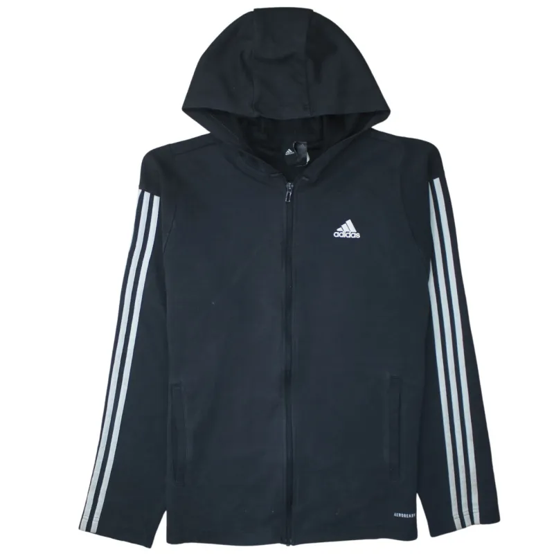 Adidas 90's Striped Sleeve Full Zip Up Hoodie Medium Black sold by Vintage Club
