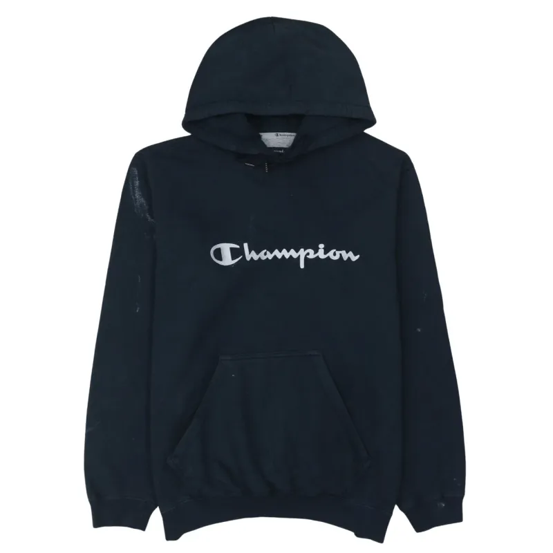 Champion 90's Spellout Pullover Hoodie Large Navy Blue made by Champion
