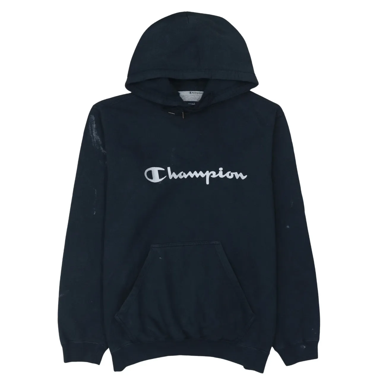 Champion 90's Spellout Pullover Hoodie Large Navy Blue sold by Vintage Club