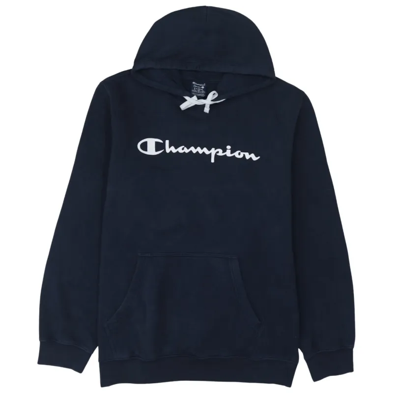 Champion 90's Spellout Pullover Hoodie XLarge Navy Blue sold by Vintage Club