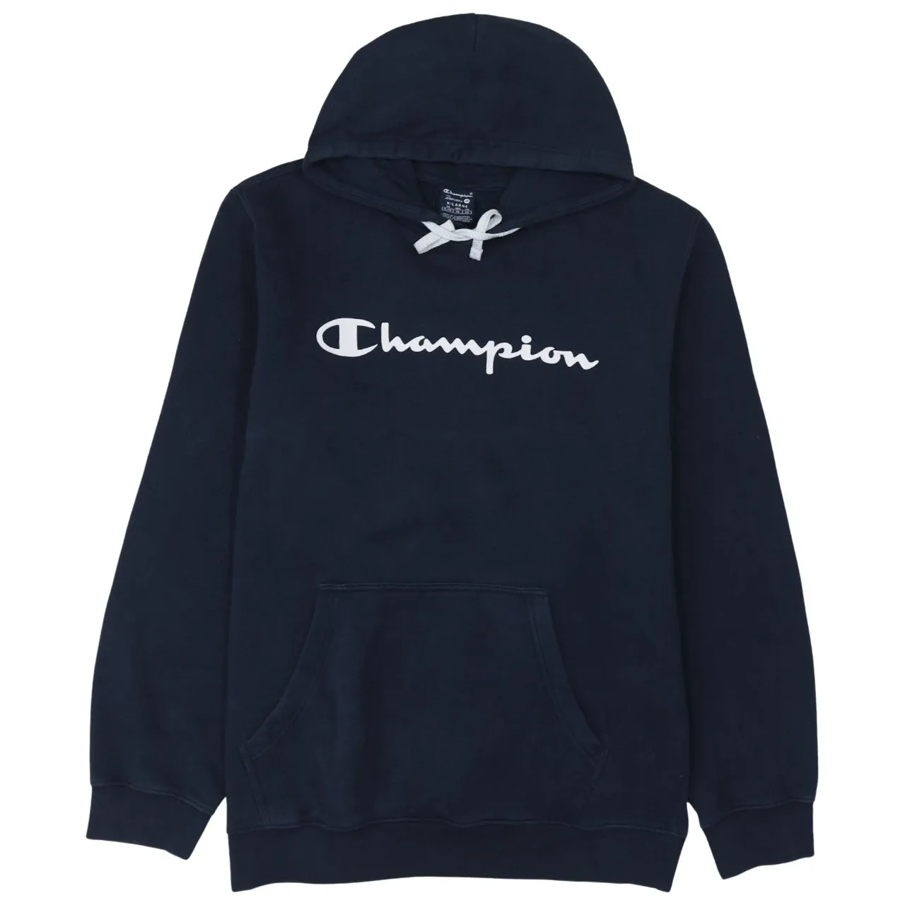 Champion 90's Spellout Pullover Hoodie XLarge Navy Blue sold by Vintage Club