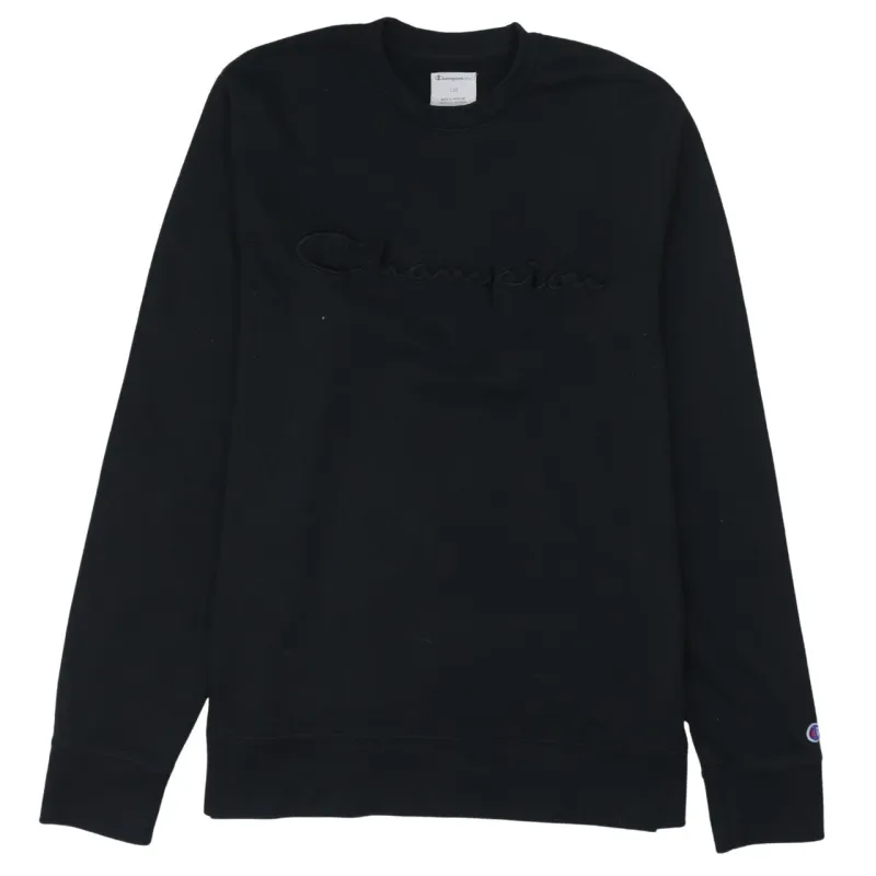 Champion 90's Spellout Crew Neck Sweatshirt Large Black sold by Vintage Club