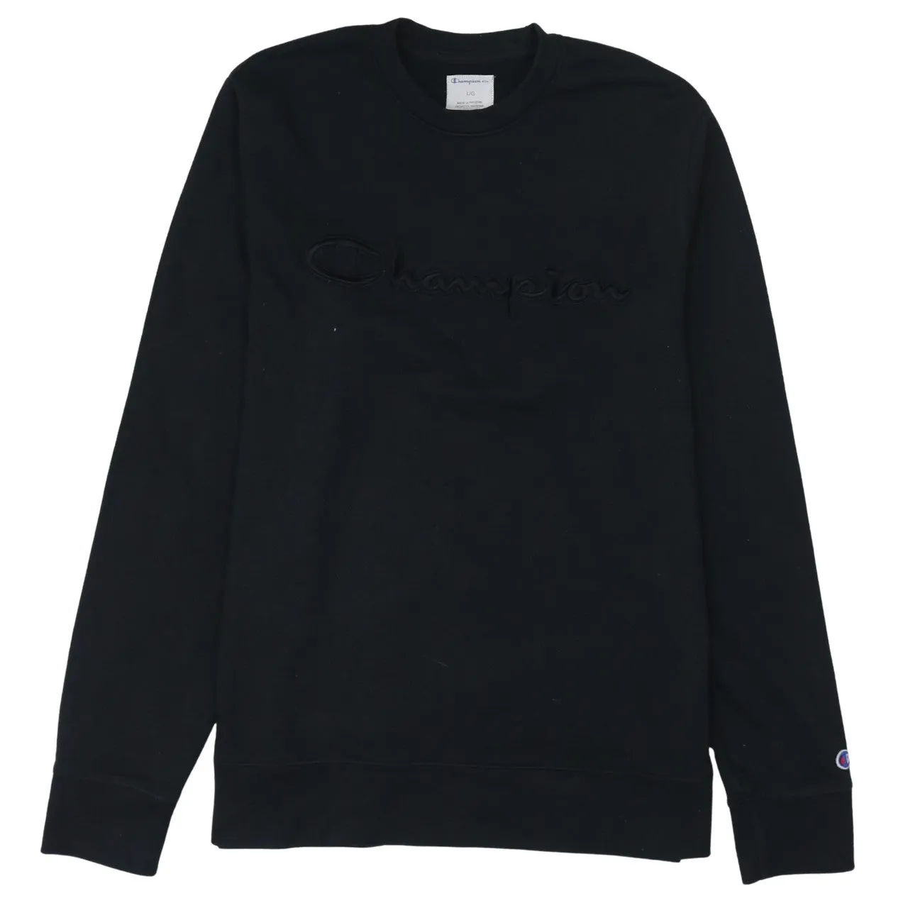 Champion 90's Spellout Crew Neck Sweatshirt Large Black sold by Vintage Club