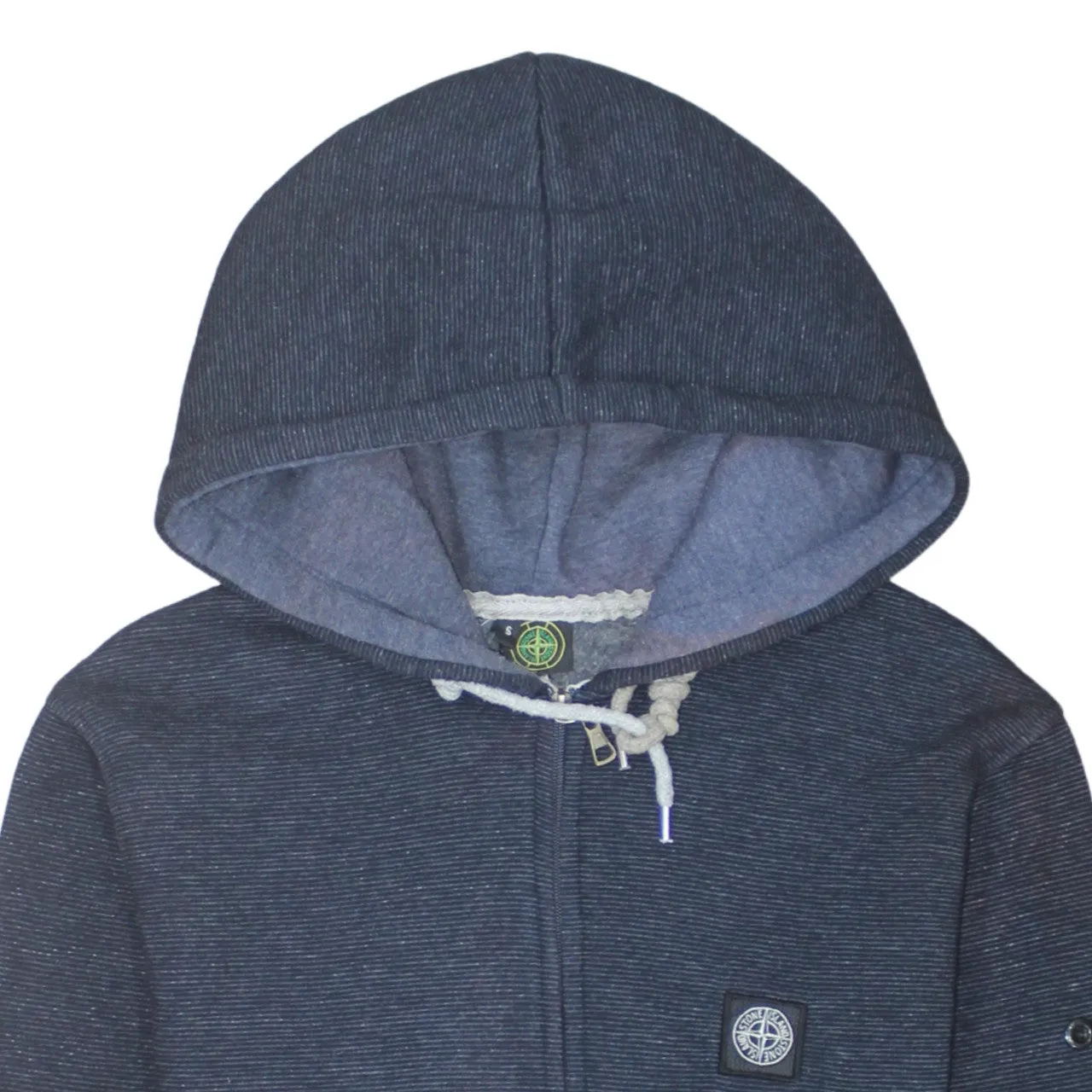 Stone Island 90's Drawstring Pockets Full Zip Up Hoodie Small Navy Blue sold by Vintage Club product image thumbnail 3