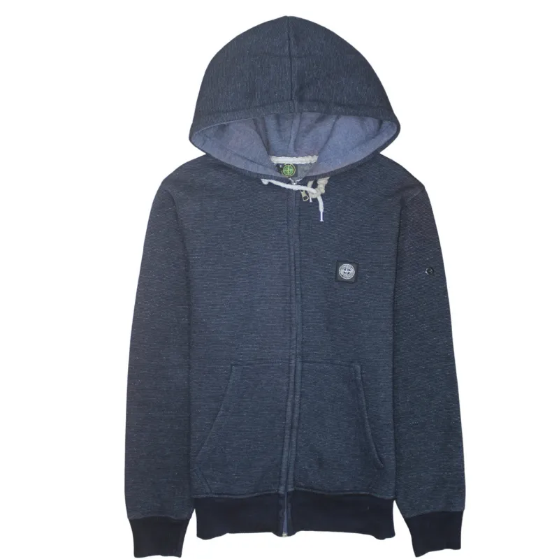 Stone Island 90's Drawstring Pockets Full Zip Up Hoodie Small Navy Blue made by Stone Island