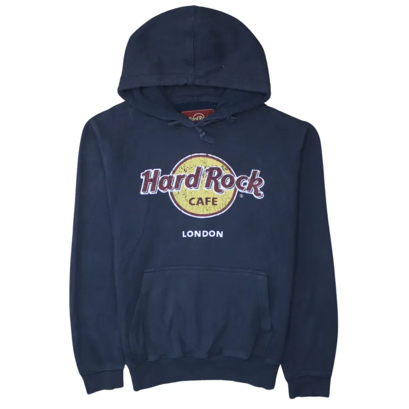 Hard Rock Cafe 90's Spellout Pullover Hoodie Medium Navy Blue sold by Vintage Club