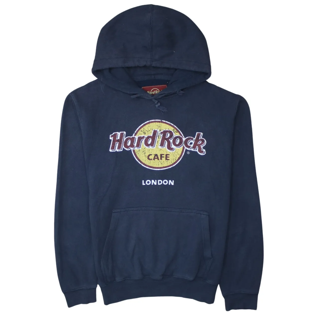 Hard Rock Cafe 90's Spellout Pullover Hoodie Medium Navy Blue sold by Vintage Club