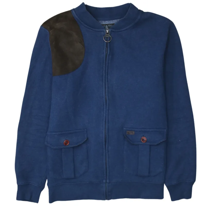 Barbour 90's Plain Full Zip Up Sweatshirt Large Navy Blue made by Barbour