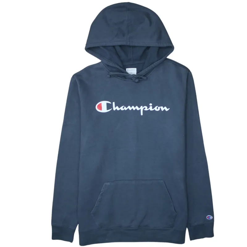 Champion 90's Spellout Pullover Hoodie Large Navy Blue sold by Vintage Club