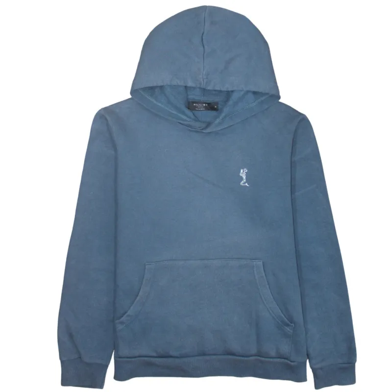 Religion 90's Drawstring Pockets Pullover Hoodie Medium Blue sold by Vintage Club