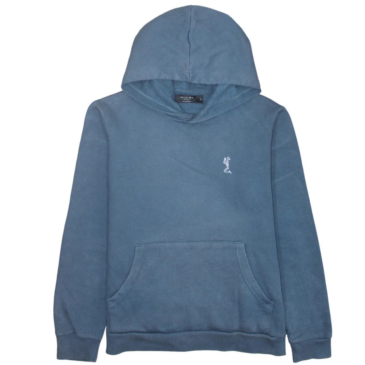 Religion 90's Drawstring Pockets Pullover Hoodie Medium Blue sold by Vintage Club