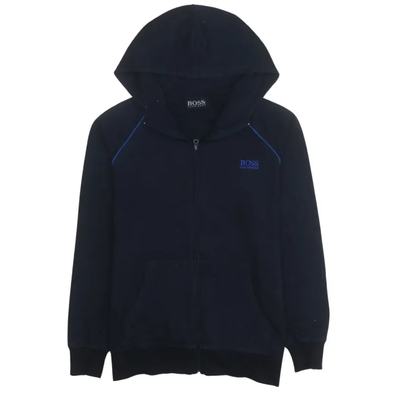 HUGO BOSS 90's Drawstring Pockets Full Zip Up Hoodie Small  Navy Blue sold by Vintage Club