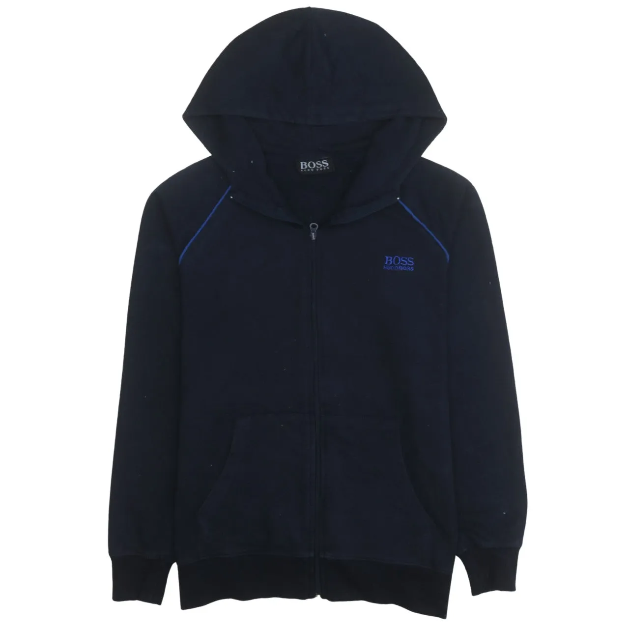 HUGO BOSS 90's Drawstring Pockets Full Zip Up Hoodie Small Navy Blue sold by Vintage Club