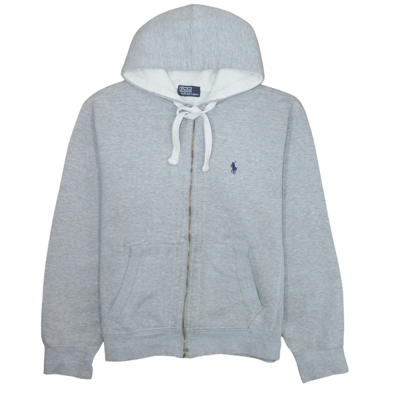 Polo Ralph Lauren 90's Drawstring Pockets Full Zip Up Hoodie Medium Grey sold by Vintage Club