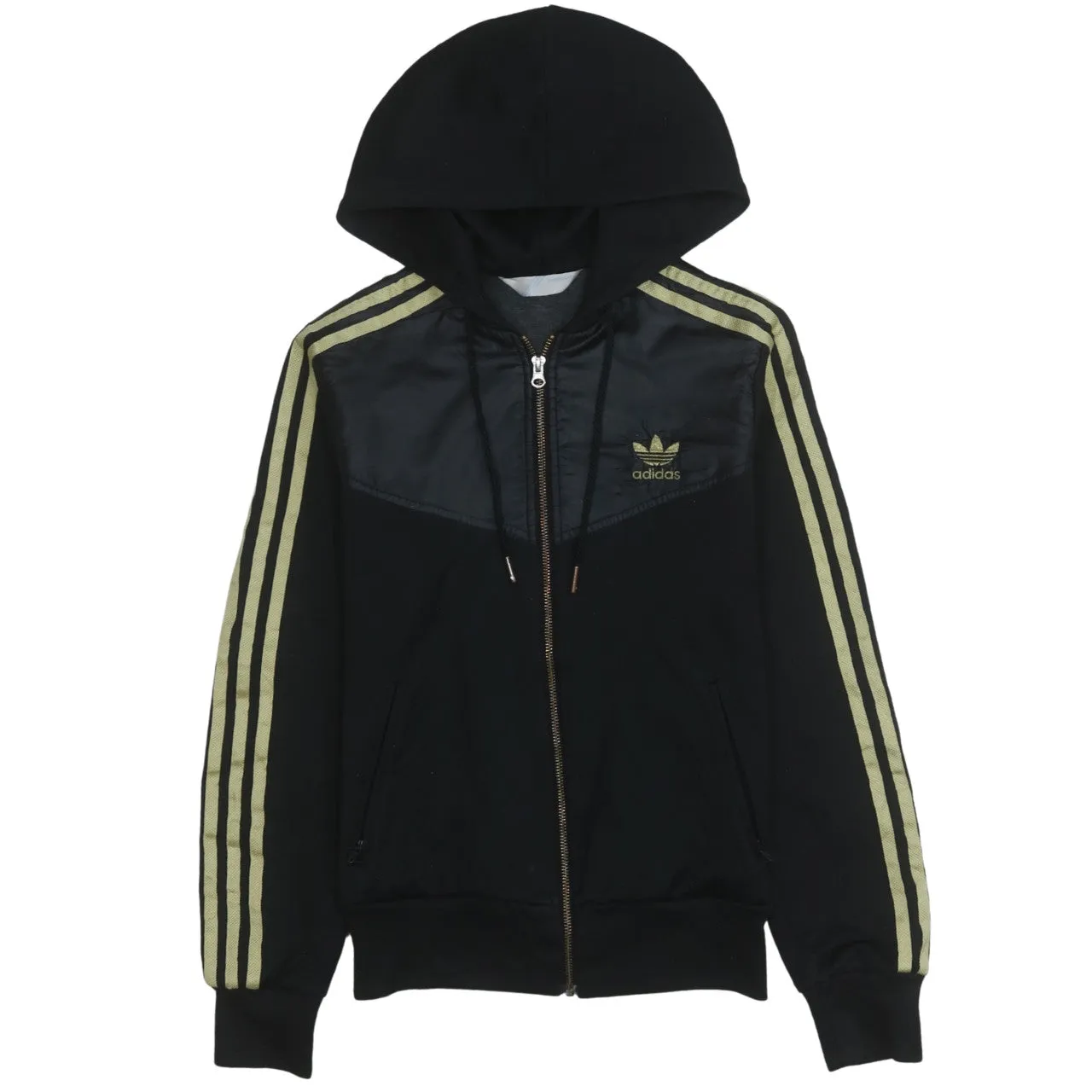 Adidas 90's Striped Sleeve Full Zip Up Hoodie XSmall Black sold by Vintage Club