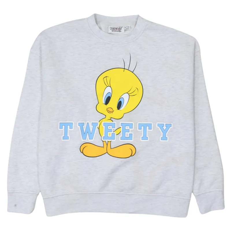 Looney Tunes 90's Tweety Crew Neck Sweatshirt Medium Grey made by Vintage Club