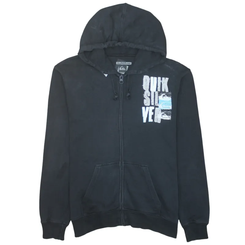 QuikSilver 90's Drawstring Pockets Full Zip Up Hoodie Large Black made by Vintage Club