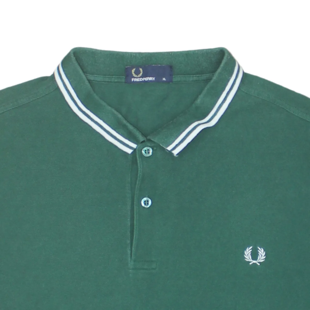 FRED PERRY 90's Short Sleeves Quarter Button Polo Shirt XLarge Green sold by Vintage Club product image thumbnail 3