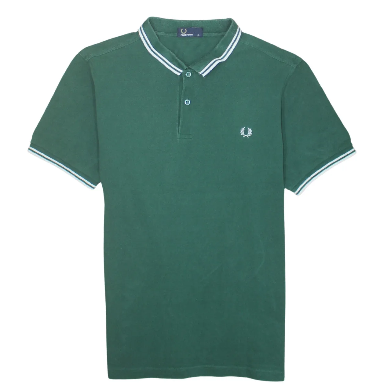FRED PERRY 90's Short Sleeves Quarter Button Polo Shirt XLarge Green sold by Vintage Club