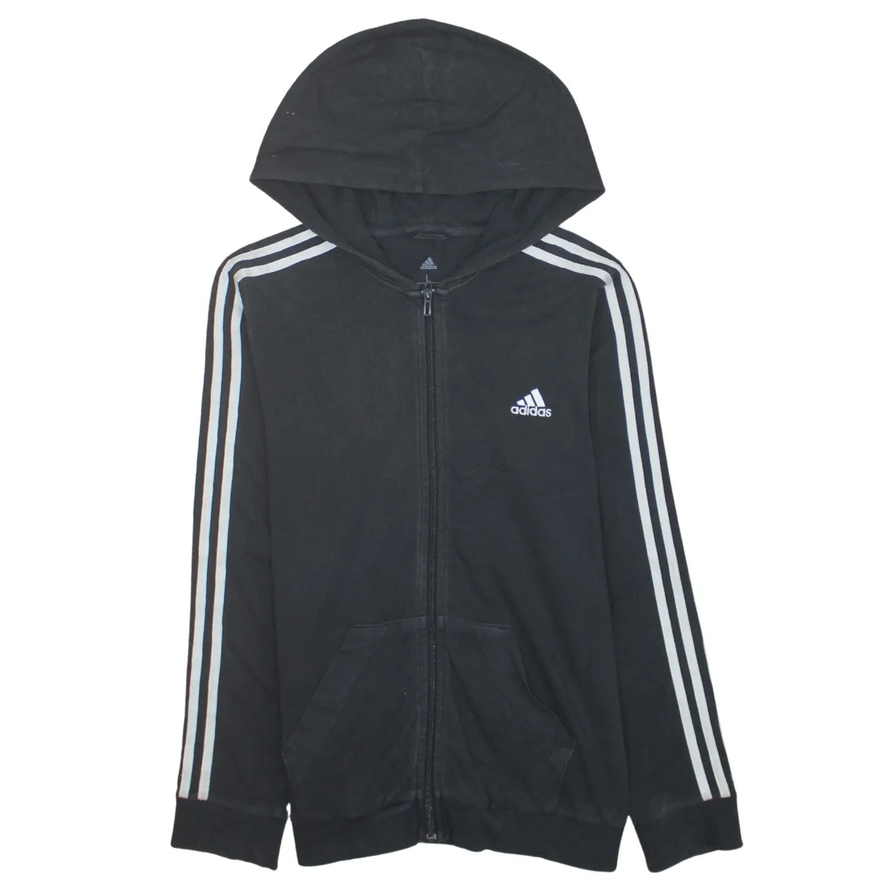 Adidas 90's Striped Sleeve Full Zip Up Hoodie Large Black sold by Vintage Club
