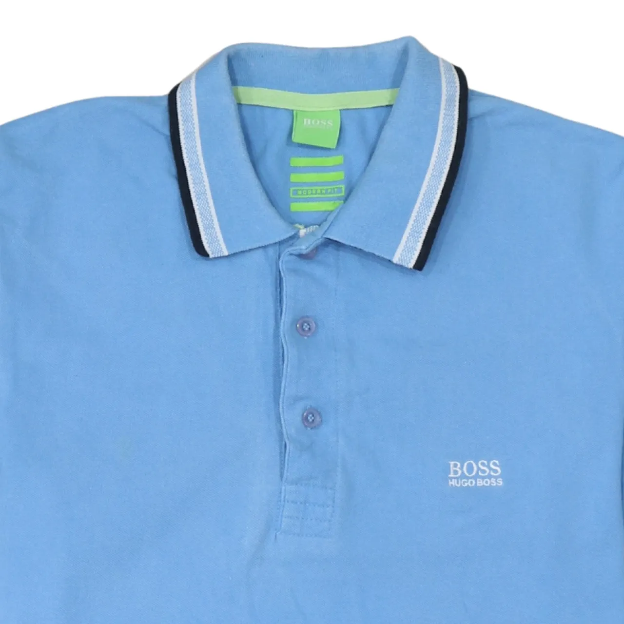 HUGO BOSS 90's Short Sleeves Quarter Button Polo Shirt Large Blue sold by Vintage Club product image thumbnail 3