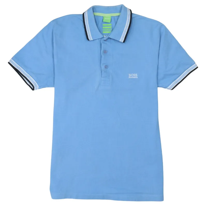 HUGO BOSS 90's Short Sleeves Quarter Button Polo Shirt Large Blue sold by Vintage Club