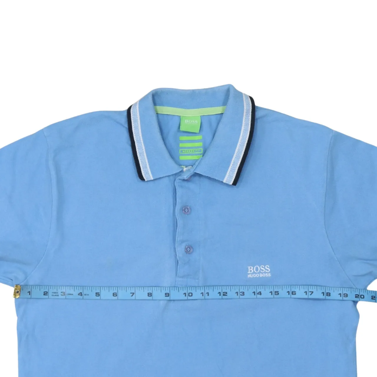 HUGO BOSS 90's Short Sleeves Quarter Button Polo Shirt Large Blue sold by Vintage Club product image thumbnail 5