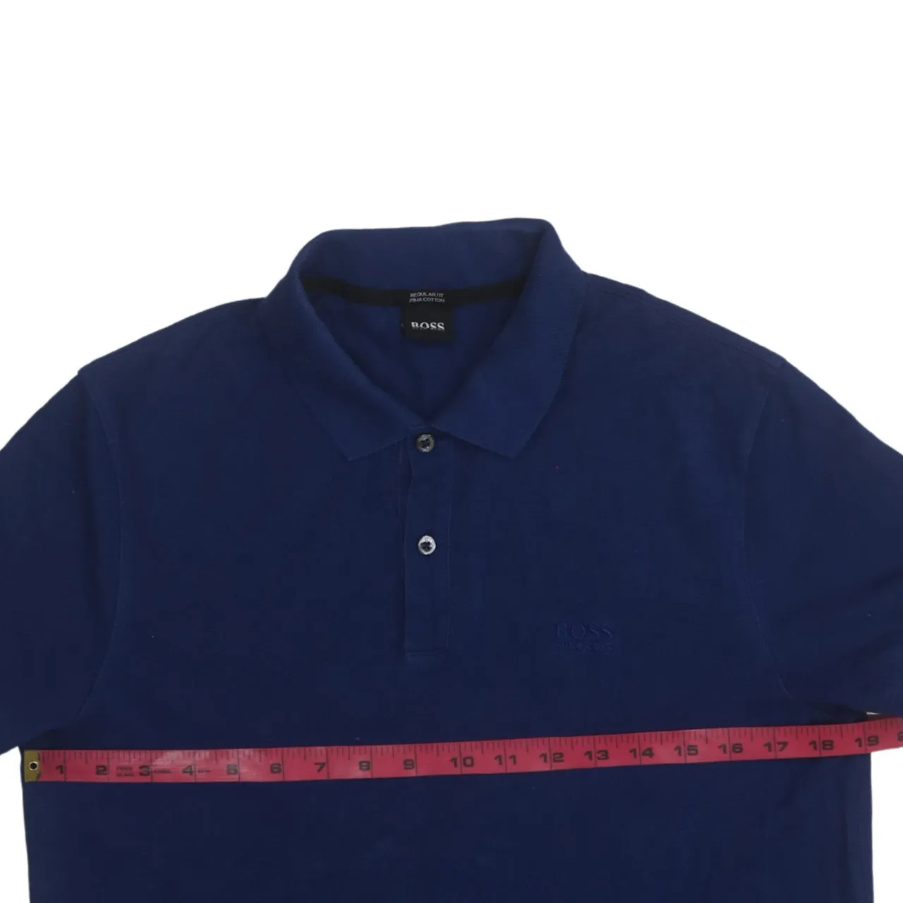 HUGO BOSS 90's Short Sleeves Quarter Button Polo Shirt Medium Navy Blue sold by Vintage Club product image thumbnail 5